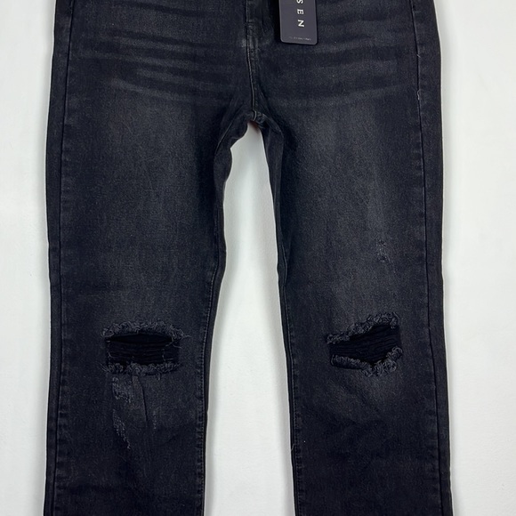 NWT Risen jeans high-waist black straight leg jeans black frayed hem - Picture 2 of 14